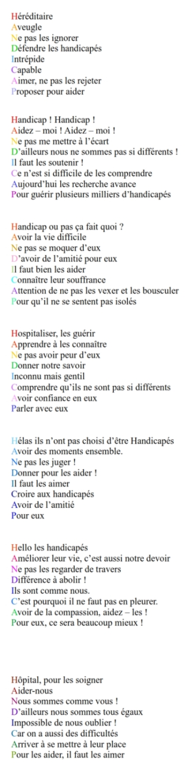 Acrostiches écrits dans le cadre d’un atelier des Araignées philosophes